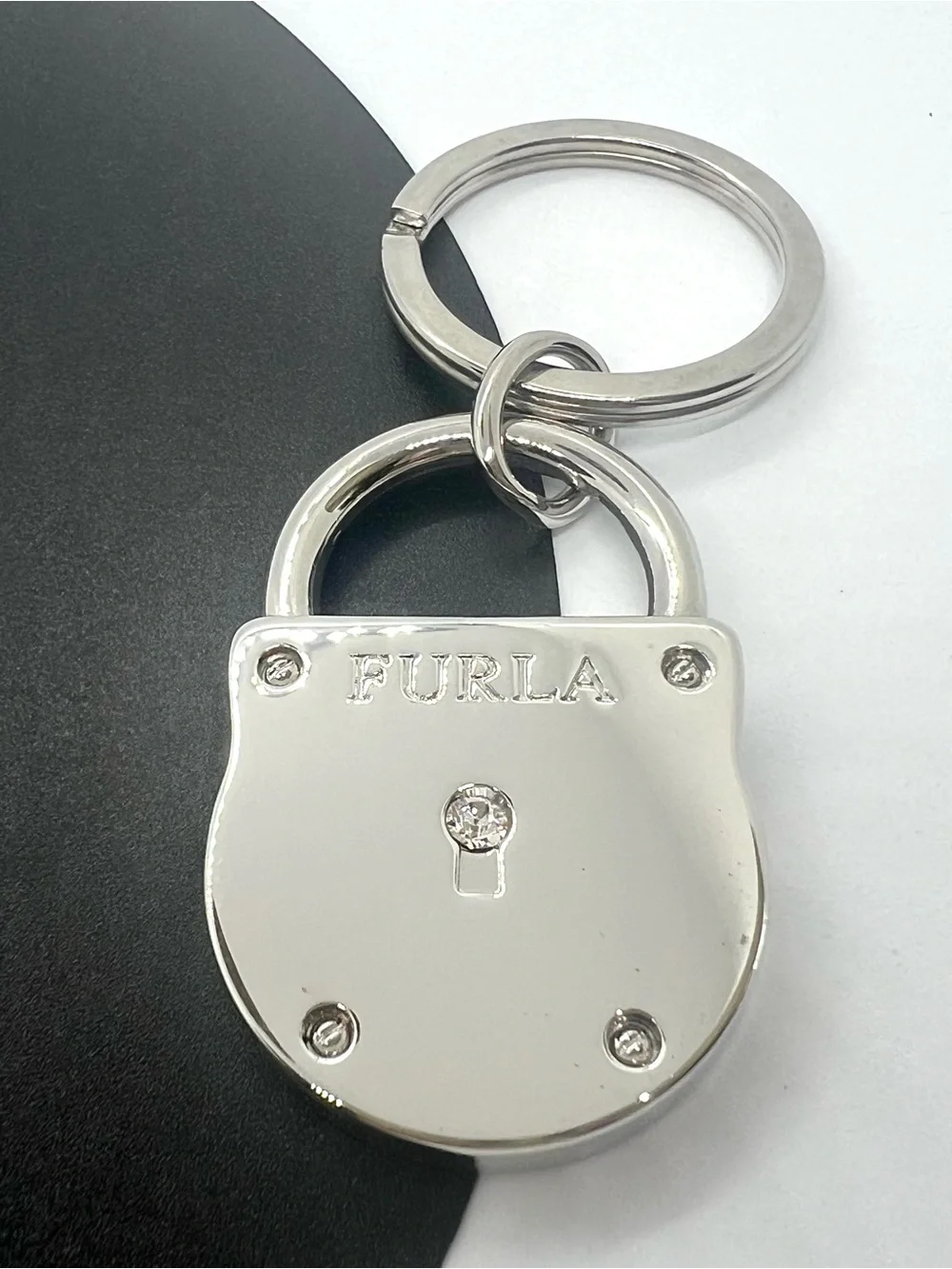 Furla 30th Anniversary 2007 Padlock Crystal Silver Tone Keychain Bag Charm